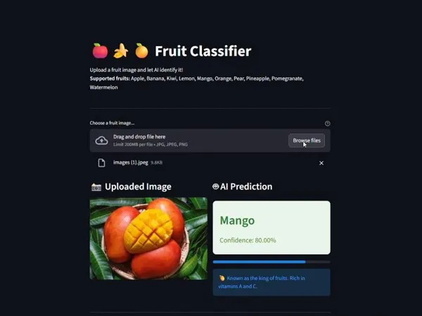 Fruit Classifier - AI Powered Image Recognition App